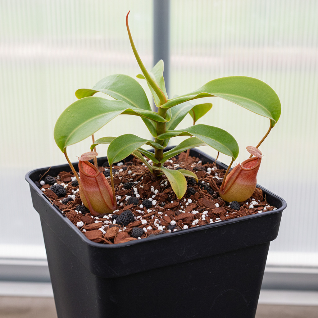 Nepenthes Hochlandpflanze in Black Trap Cloudforest Substrat mit aktiver Kannenbildung